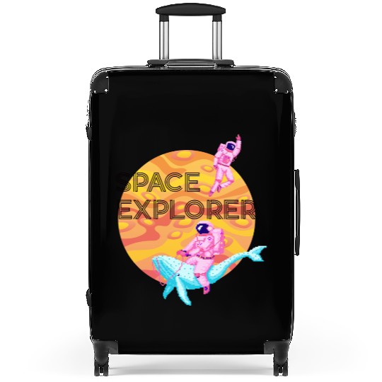 Space Explorer Two Astronauts and A Blue Whale Suitcases
