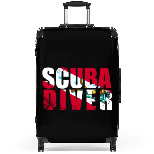 Scuba Diver Red White Flag Vintage Scuba Diving Suitcases