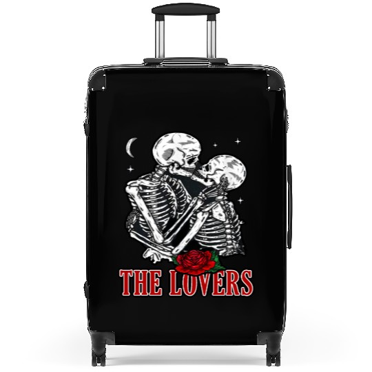 The Lovers Vintage Tarot Card Astrology Skull Suitcases
