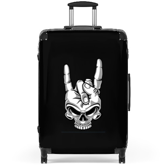 Skull gestures Rock and Roll sign Suitcases