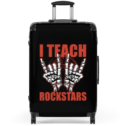 I Teach Rockstars Rock and Roll Skeleton Music Tea Suitcases