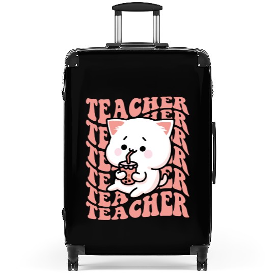 Boba Tea Teacher Cute Kawaii Cat Back To School Suitcases