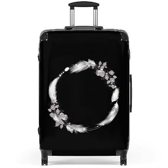 delicate frame of silver colored feathers & leaves Suitcases