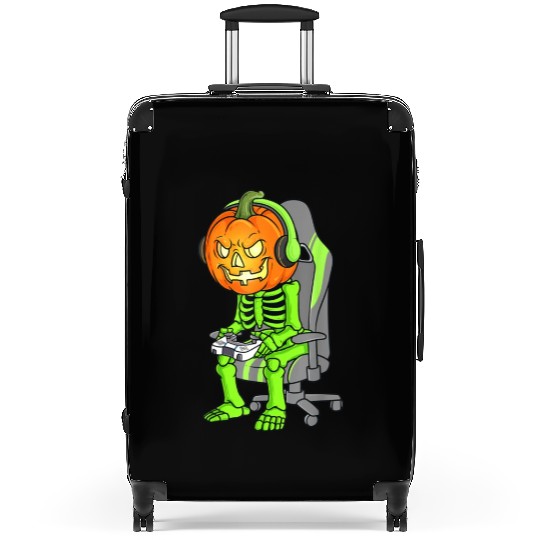 Gaming Halloween Skeleton Jack O Lantern Gamer Boy Suitcases