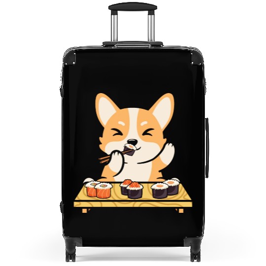 Kawaii Dog Eating Sushi Rolls Suitcases