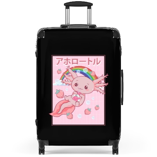 Kawaii Axolotl Strawberry Milk Suitcases