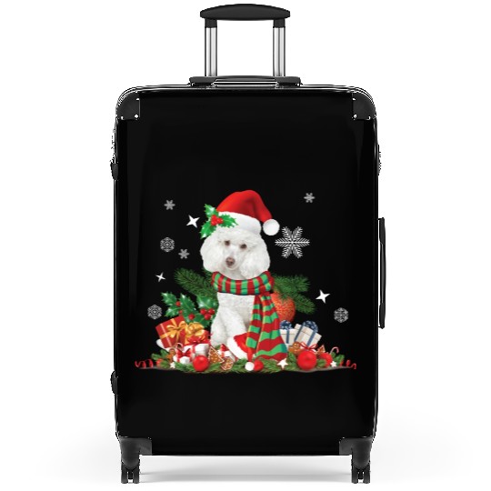 Christmas white Poodle Santa Claus Hat Suitcases