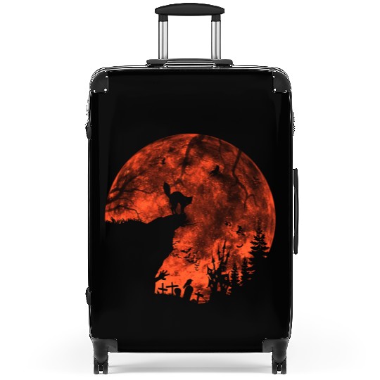 Cat Red Moon trick or treat Bats Forest Halloween Suitcases