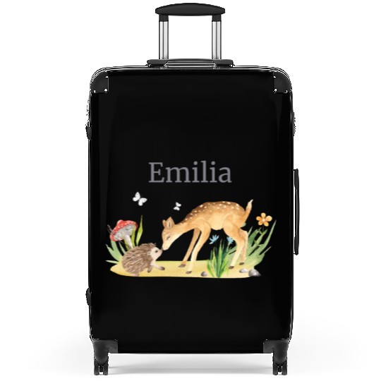 Forest Animal Deer Hedgehog Flowers Name Emilia Suitcases