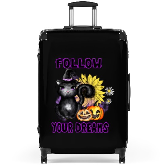 Follow Your Dreams - Black Cat Jack-O-Lantern Suitcases