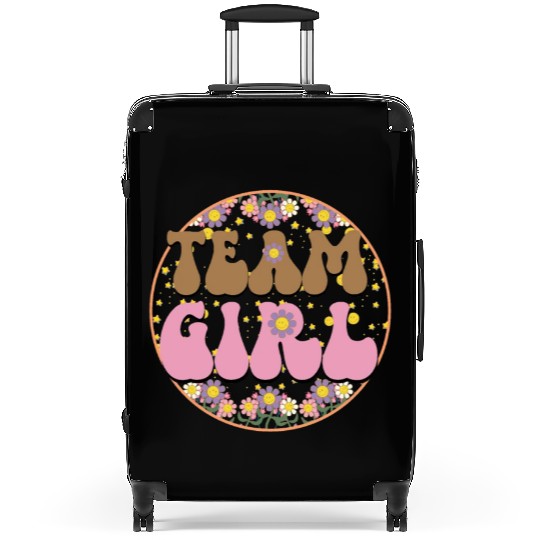 Groovy Gender Reveal Team Girl Pink, Retro Flower Suitcases