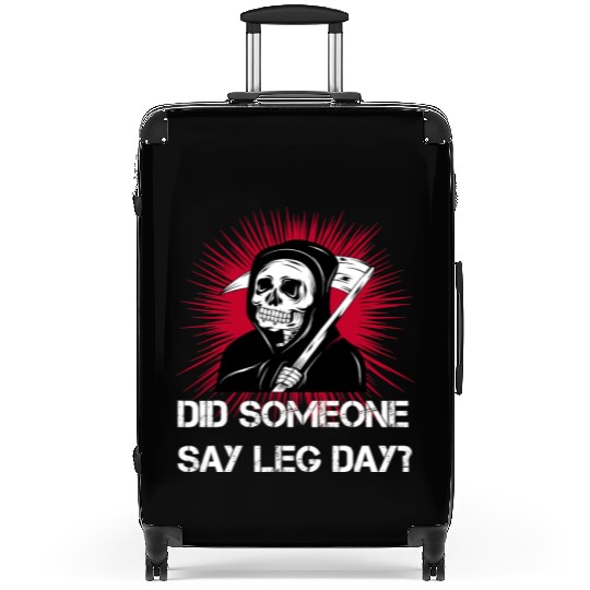 Grim Reaper Leg Day Black Metal skull and scythe Suitcases