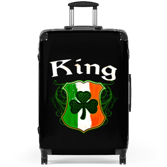King Irish Surname Ireland Flag Shield Shamrock Suitcases