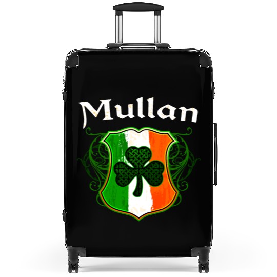 Mullan Irish Surname Ireland Flag Shield Shamrock Suitcases