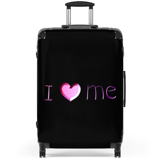 i love me lettering pink Suitcases
