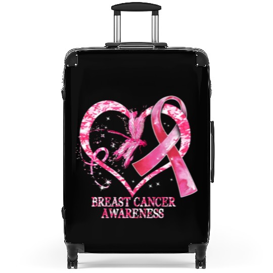 In October We Wear Pink Breast Cancer Dragonfly Suitcases
