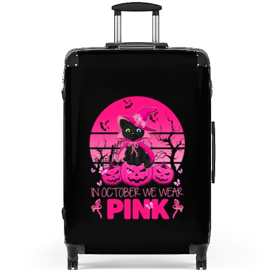 In October We Wear Pink Cute Cat Halloween Breast Suitcases