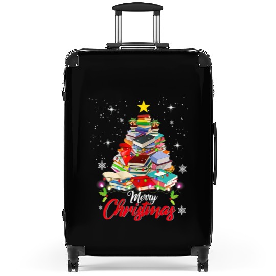 Merry Christmas Tree Love Reading Books Librarian Suitcases