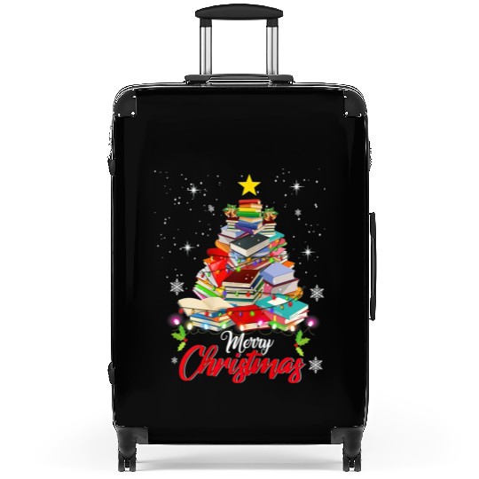 Merry Christmas Tree Love Reading Books Librarian Suitcases