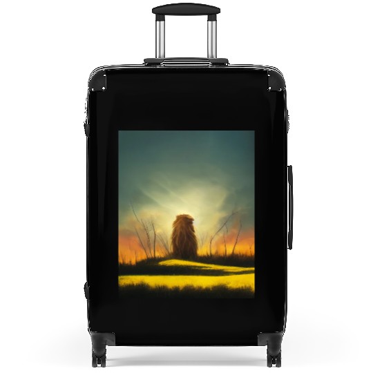 Lion meditate on sunrise, painting Suitcases