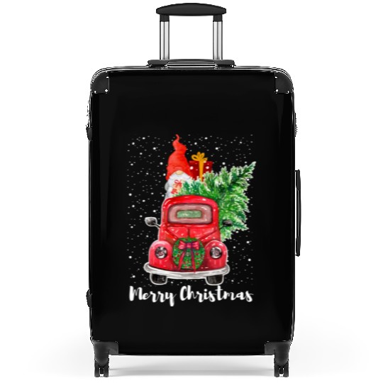 Red Truck Merry Christmas Tree Gnome Snowflakes Suitcases