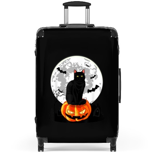 Black Cat On Pumpkin Suitcases Full Moon Halloween