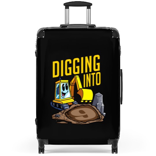 Excavator Driver Digging Into 9 Birthday Excavator Suitcases