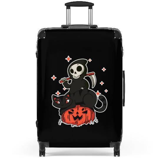 Grim Reaper On A Halloween Pumpkin A Trick Or Suitcases