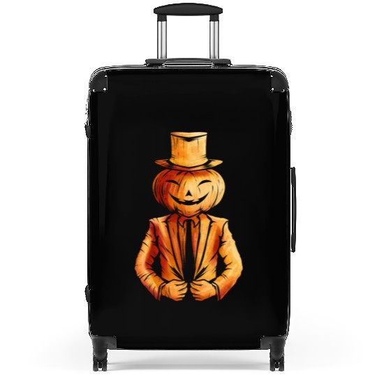 Realistic Jack O Lantern Pumpkin Man In Suit Suitcases