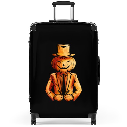 Realistic Jack O Lantern Pumpkin Man In Suit Suitcases