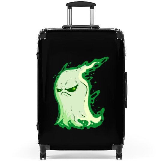 Grumpy Green Spirit Ghost On Halloween Suitcases
