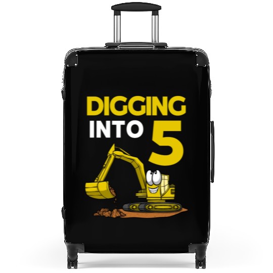 Excavator Driver Digging Into 5 Birthday Excavator Suitcases