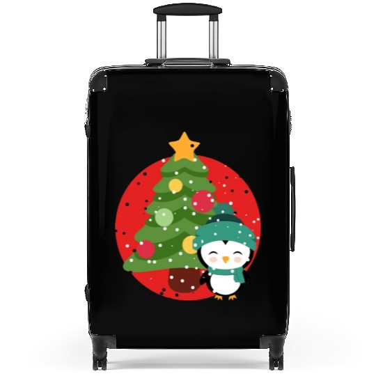 Penguins Christmas Snow Santa christmas tree Suitcases