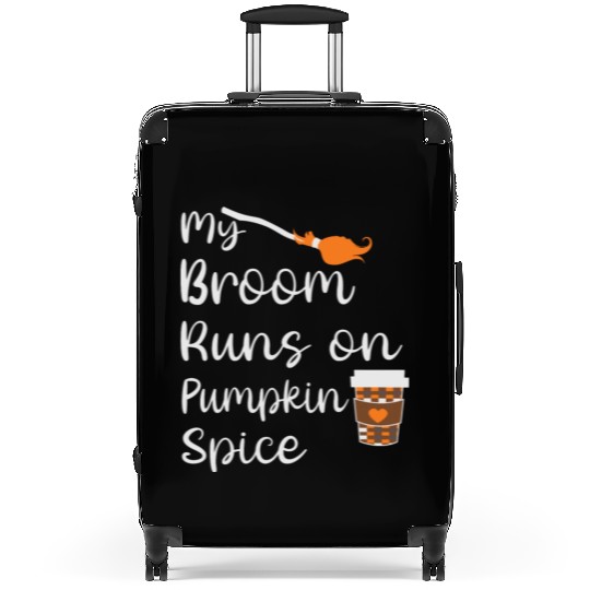 my broom runs on pumpkin spice halloween Suitcases