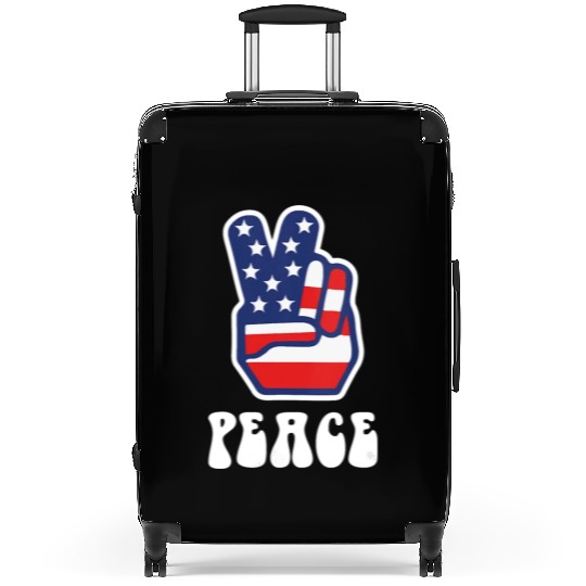 Womens Peace Sign US Flag Stars Stripes Hippie Suitcases
