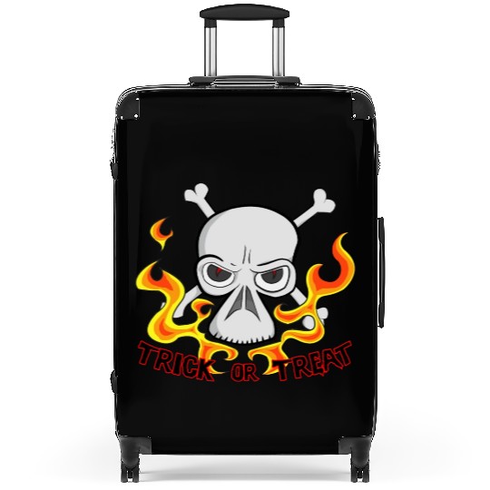 Trick or Treat Cartoon Horror Fiery Skull Suitcases