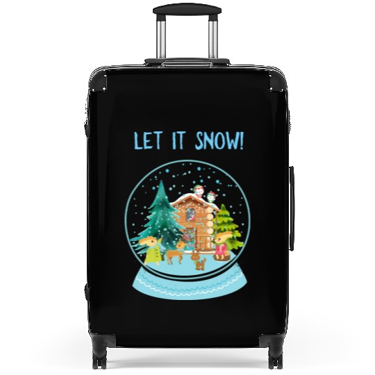 Let It Snow Snowglobe Village Owls Deer Suitcases