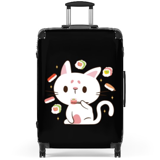 Kawaii Cat Eating Sushi Japanese Raw Food Suitcases