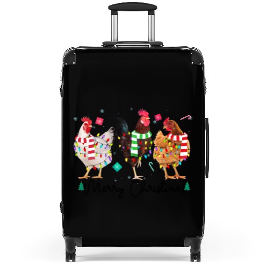 Merry Christmas Funny Chicken With Christmas Light Suitcases