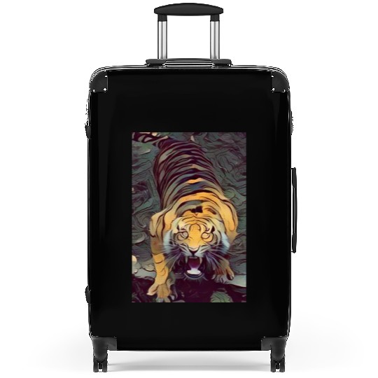 Tiger Color Painted Looking Up Suitcases