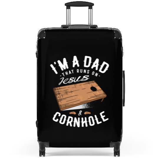 A Dad That Runs On Jesus And Cornhole Christian Suitcases