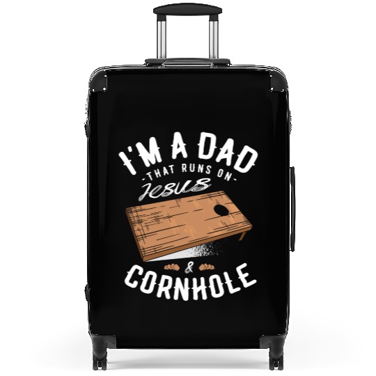 A Dad That Runs On Jesus And Cornhole Christian Suitcases