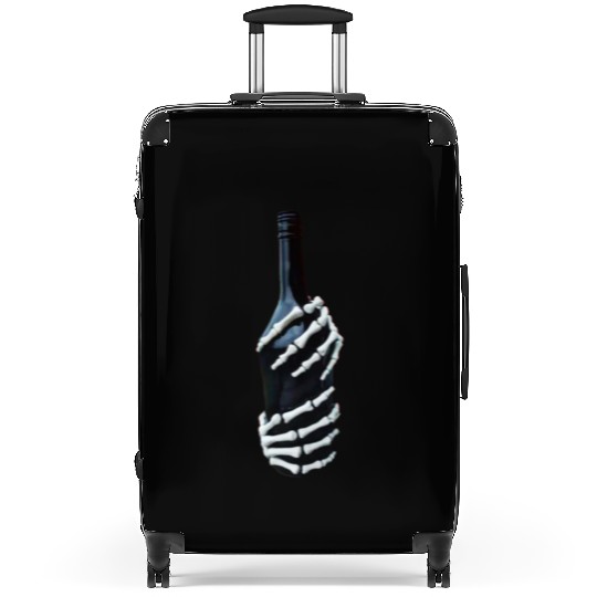 Halloween Skeleton Hand holds wine Bottle Minimal Suitcases