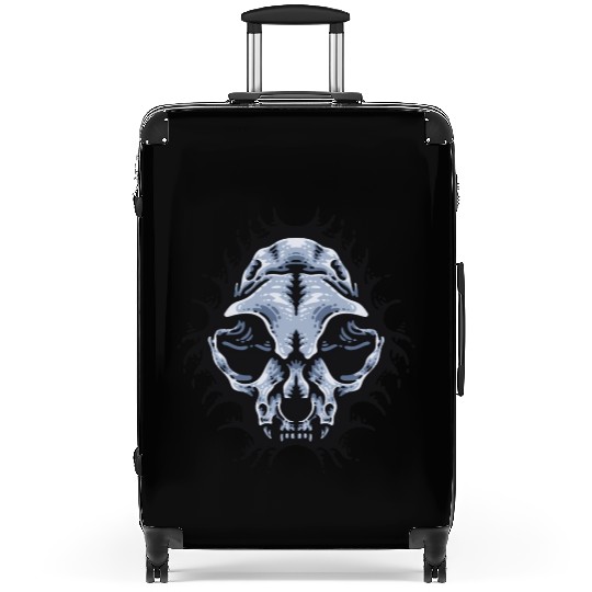 Cat Skull Bursting out gray scale oddities Suitcases