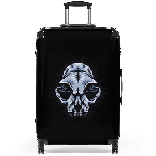 Cat Skull Bursting out gray scale oddities Suitcases