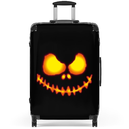 Scary pumpkin face with neon effect and fire color Suitcases