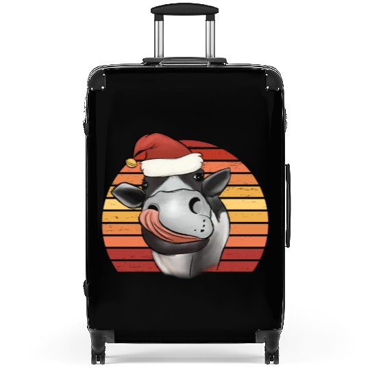 Christmas cow with Christmas hat retro farmer gift Suitcases