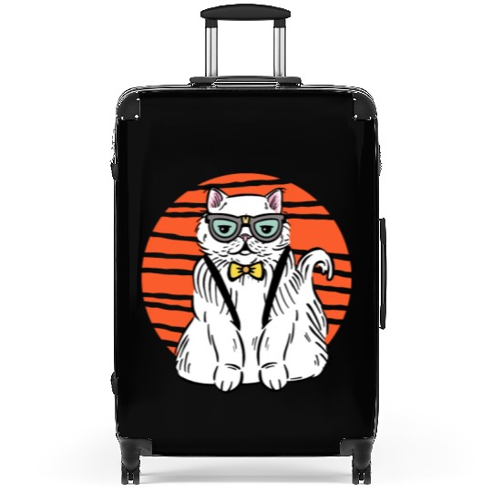 Stylish Nerd Persian Cat Beanie Glasses Tattoo Suitcases