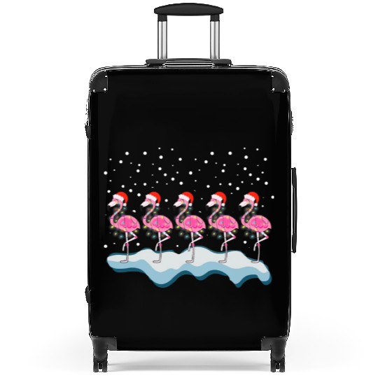 Christmas Pink Flamingo Santa Hat Holiday Lights Suitcases
