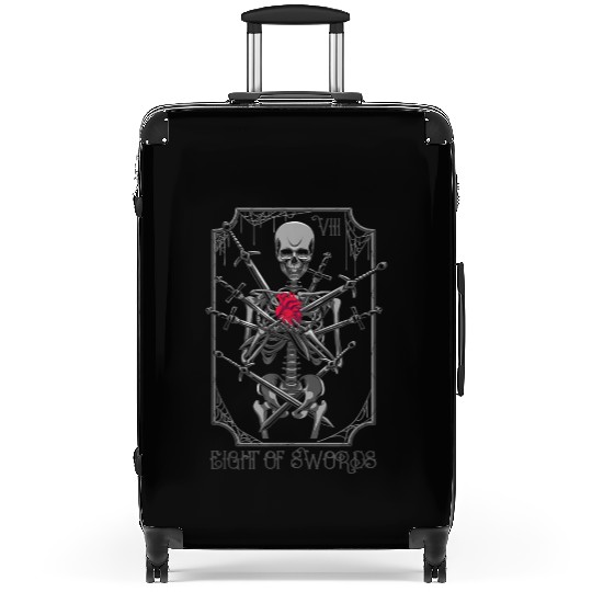 8 of Swords Tarot Card Skeleton Witchy Pagan Suitcases